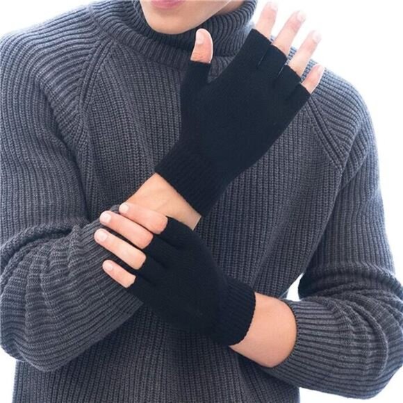 Winter Fingerless Gloves Half Finger Knit Gloves Touchscreen Gloves Warm for Men - Picture 4 of 8